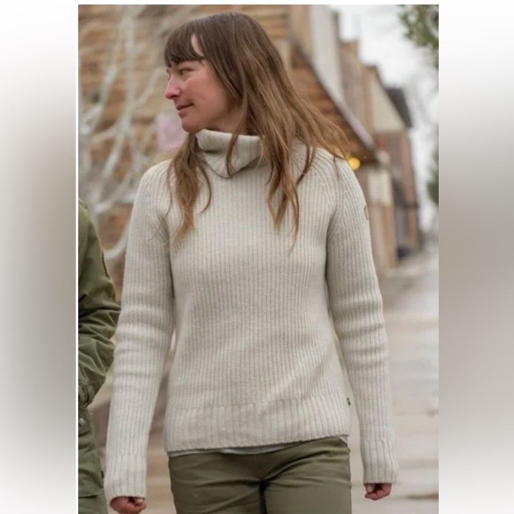 Fjallraven Ovik wool roll neck Women's Cream Turtleneck ribbed Sweater size XS - Picture 2 of 14